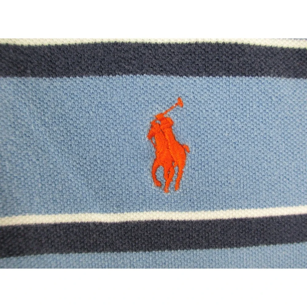Ralph Lauren Polo Shirt Mens Large Blue Orange Pony Striped Cotton‎ Casual*